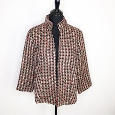 Chicos black red gold metallic tweed wool blend blazer size 2 or Large NWT