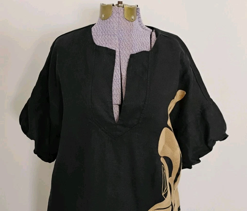 Mini Vestido Para Mujer BANANA REPUBLIC Botanica Bordado Negro Lino Tropical Foto 2 de 4