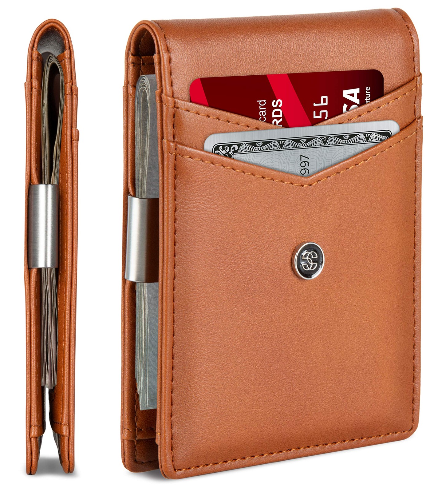 SUAVELL Men's Leather Slim Wallet with Money Clip Card Holder RFID Blocking