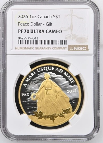2026 Canada 1 oz Silver $1 Yellow Gold Peace Dollar Proof NGC PF70