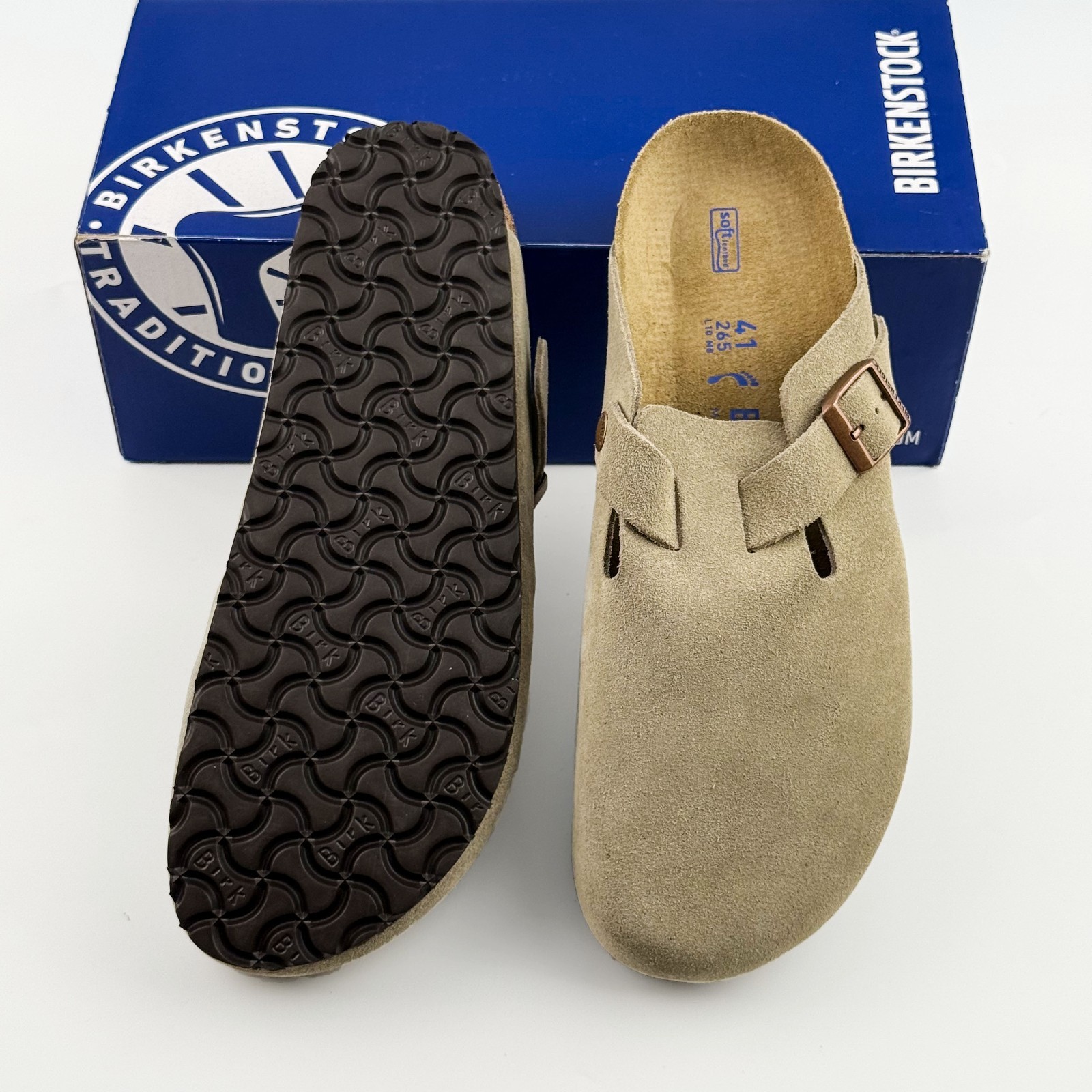 Birkenstock Boston Soft Footbed Suede Leather Taupe Clog Unisex Shoes New 4