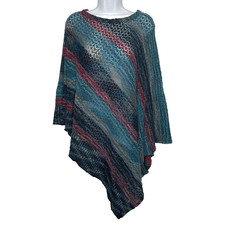 Soft Surroundings Open Knit Poncho Missy ONE SIZE Multicolor Striped Asymmetric