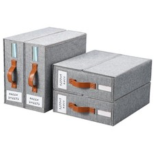 4 Pack Bed Sheet Organizer, Foldable Linen Closet Organizers and Storage Que...