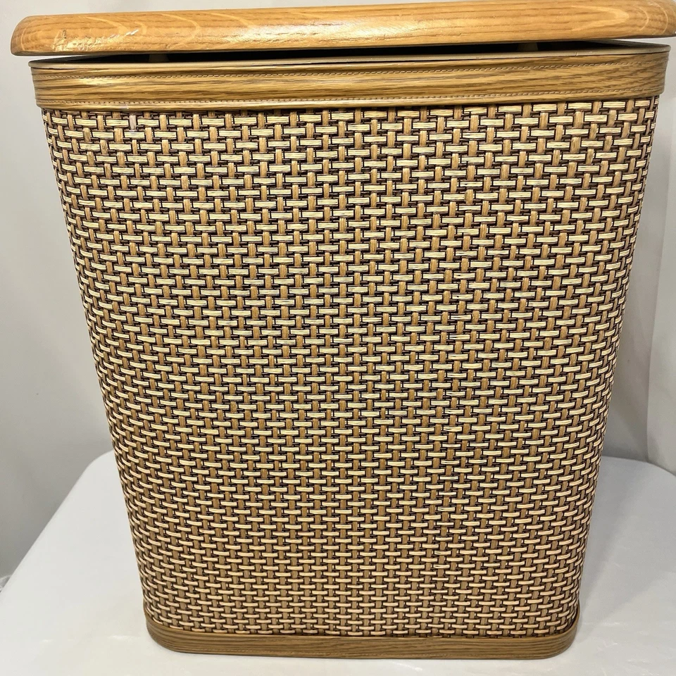 Vintage Redmon Woven Hamper Solid Wood Lid MCM Laundry Clothes Basket - Image 2 of 4