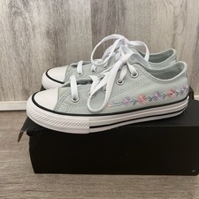 Converse All Star Youth Floral Sneakers Size 1 Girls Light Blue Spring Low Top