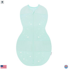 Happiest Baby Sleepea 5-Second Swaddle Small Teal Stars Organic Cotton Hip-Safe