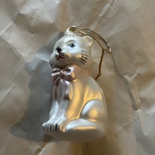 Hand Blown Glass White Cat Christmas Ornament
