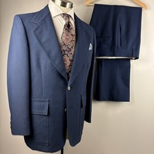 VTG 70s Palm Beach 40R dark blue polyester 2pc leisure disco suit 34 x 30 pants