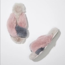 NWT Loft Criss Cross Faux Fur Fuzzy Slippers New With Tags Women's Large 9-10