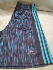 Adidas Shorts Youth Boys Large 14/16 Black/Teal Pattern 3 Stripe Basketball Gym
