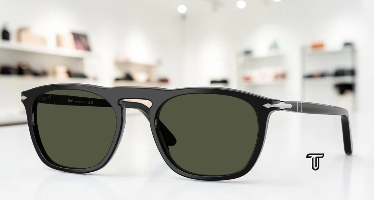 PERSOL PO3391S 95 31 Gae Black Green 55 mm Unisex Sunglasses