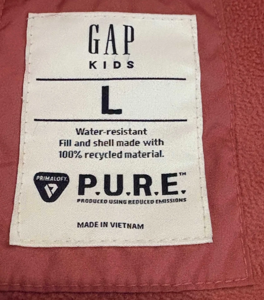 Abrigo acolchado Gap Primaloft con capucha resistente al agua talla grande rosa usado en excelente estado Foto 3 de 4