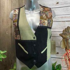 Katch Me Retro BoHo Cowboy Western Patch Suede Leather Rancher Vest M A Women