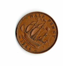 gb/ uj 1944 half penny; GEORGE VI;  circulated good definition