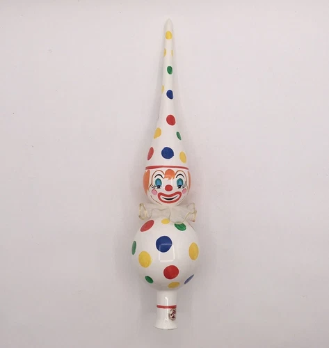 Vtg De Carlini Blown Glass & Hand Painted CLOWN Christmas Tree Topper "14 Italy