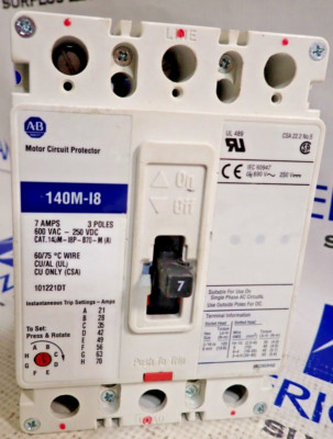 Allen Bradley 140M-I8P-B70-M 7 Amp 600 VAC 3 Pole Type 140M-I8 MCP - TESTED
