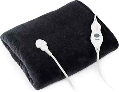 Klarstein Dr. Watson Black 70'' x 50'' Electric Heated Plush Blanket Cozy Auto Off