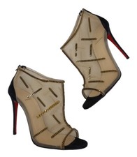  1495 CHRISTIAN LOUBOUTIN 35.5 Heels Signifiamma Mesh Black Suede Gold Chain