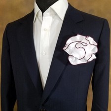 NEW - Men's 2-in-1 Pouf Round Pocket Square - White with Plum Purple Trim