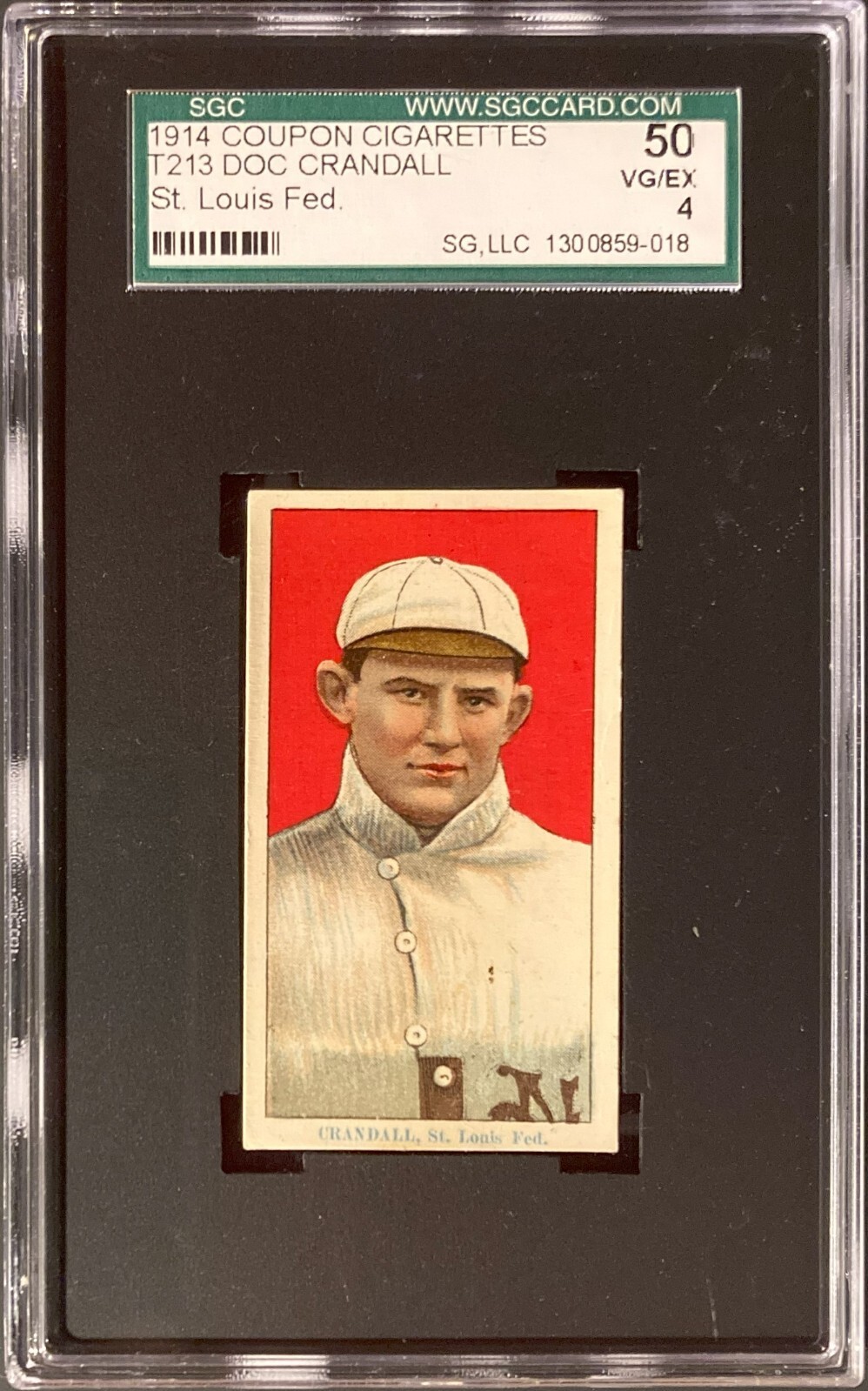 1914 Coupon Cigarettes T213 Doc Crandall St. Louis Fed. SGC 50 VG/EX 4