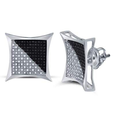 Sterlingsilber Unisex behandelt schwarzer Diamant quadratischer Drachen Cluster Ohrringe 1/2 kt