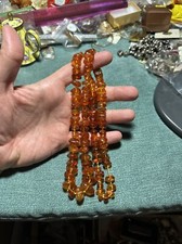 Vintage Knotted Graduated Amber Bead Necklace 28”