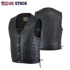 Men Side Lace Leather Vest With Gun Pockets Inside V Neck Vest  11361