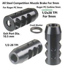 Ruger PC 9 mm 1/2x28 TPI Low Concussion Competition Muzzle Brake Compensator
