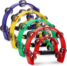 4 Pack 10 Double Row Tambourine, Half Moon Musical Tambourine 20 Metal Jingles H