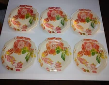 6 Threshold 7" Red Floral Salad Plates Melamine Summer Garden Cottagecore