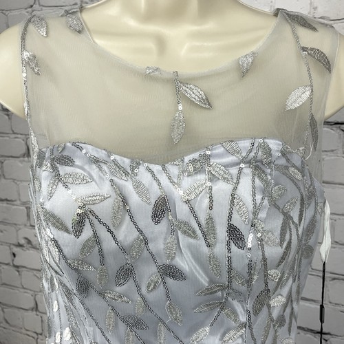NWT Gem Grace Silver Gray A Line Maxi Dress Gown Embroidery Sequin Padded Size 6 - Picture 5 of 9