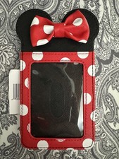 Porte-cartes de crédit/identité Disney Parks Minnie Mouse nœud à pois icône neuf avec étiquettes