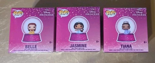 FUNKO POP DISNEY PRINCESS SNOWGLOBES LOT OF 3 BELLE, TIANA & JASMINE NIB