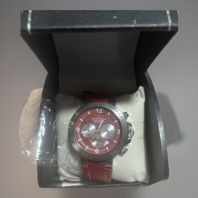 Jacques Lemans New Battery Red Face Red Band New With Tags Chronograph 10A Boxed