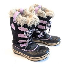 SOREL Girls Joan Of Arctic Black Purple Lace-up Winter Snow Boots Size 1