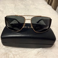 Versace Sunglasses Black Gold Medusa Square Metal MOD VE 2163 1002/87