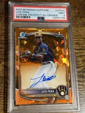 LUIS PENA 2025 Bowman Sapphire #CPA-LP 1st Brewers Orange Auto /25 PSA 9