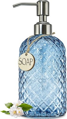 18Oz Gem Patterned Glass Soap Dispenser Kitchen & Bathroom Refillable