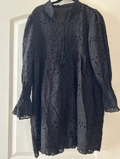 Woman’s Black Eyelet Lace Long Sleeve Dress May Fit Sz M.See Measurements