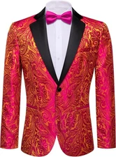 Barry. Wang Men's Sport Coats & Blazers Flower Suit Medium, Orange Pink 