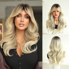 Real Human Hair Wig New Fashion for Women's Long Ombre Blonde Wavy Wigs 20In