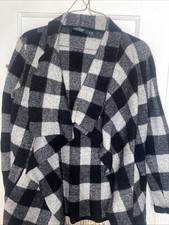 Lauren Ralph Lauren Open Front Waterfall Wool Buffalo Plaid Sweat Size M