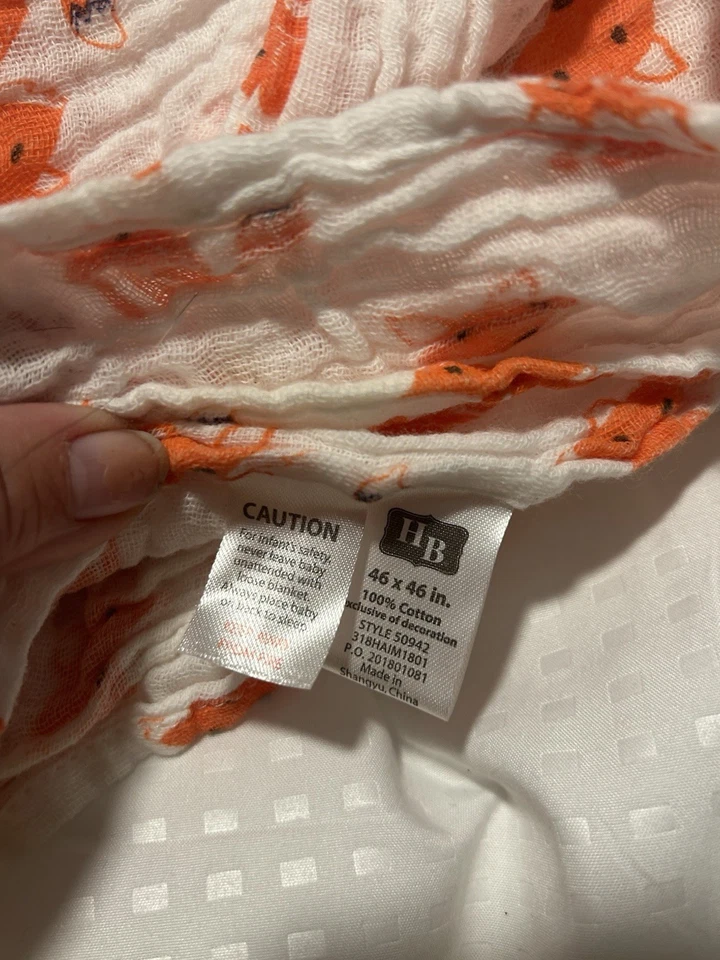 Milkbarn Orange Fox Baby Burp Cloth And Swaddle Blanket Muslin 21x21, 44x44 EUC - Image 4 of 4