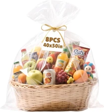 8 Pcs Large Cellophane Bags, 40 x 50 Inchs Cellophane Wrap for Gift Baskets, ...