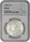 1898 O $1 Silver Morgan Dollar NGC MS 64 White Coin with New Holder
