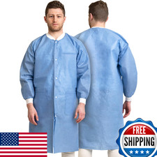 Pack of 10 Disposable Lab Coats - Blue - With 3 Pockets and Soft Knit Cuffs  Co