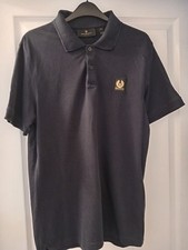 Belstaff Polo Shirt Mens Large Navy Short Sleeve Logo Badge Designer Casual