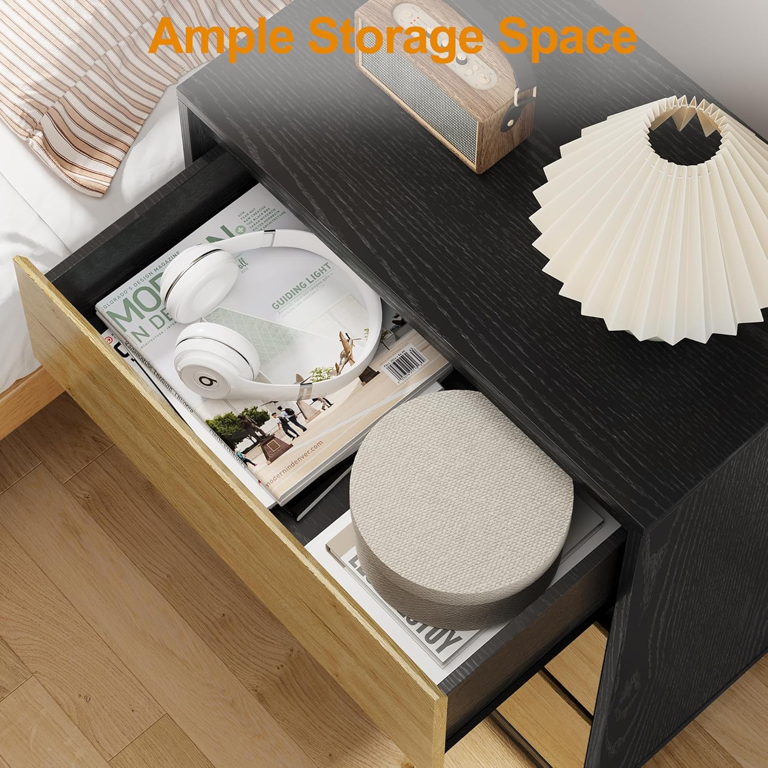 Large Nightstand for Bedroom, Tall End Table with 3 Drawers, Large Bedside Table