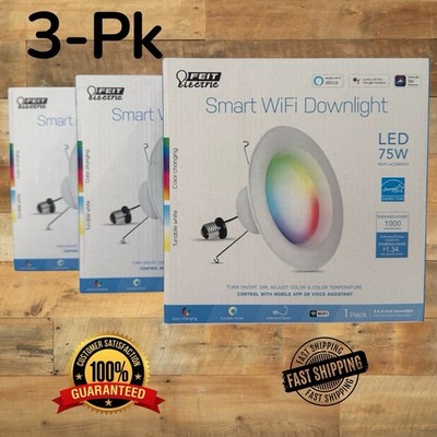 Feit Smart Wi-Fi Enabled LED Recessed Downlights, 5-6 Inch, Voice Control, 3-pk