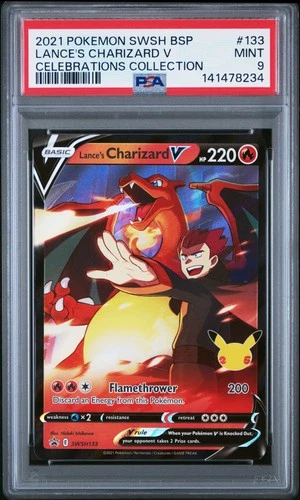2021 POKEMON SWSH BLACK STAR PROMO CELEBRATIONS COLL LANCE'S CHARIZARD V PSA 9